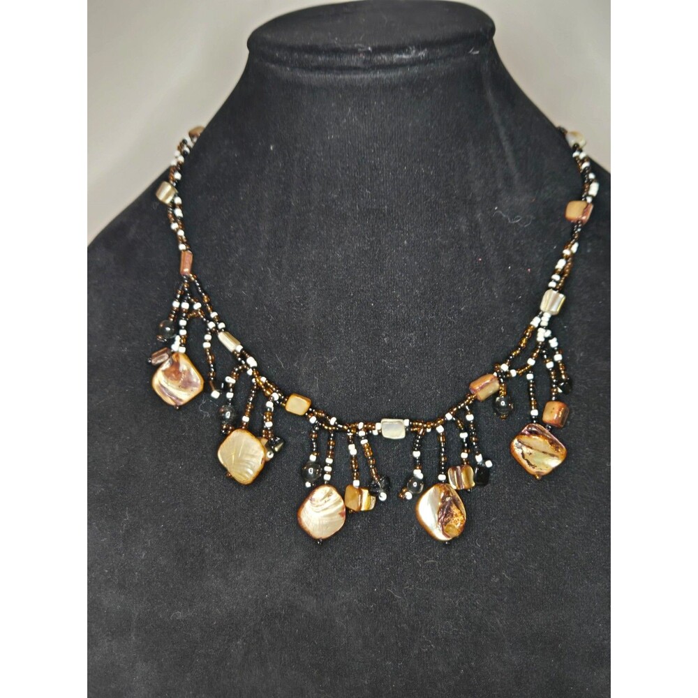 Seed Bead and Shell Necklace Button Clasp - Picture 3 of 6